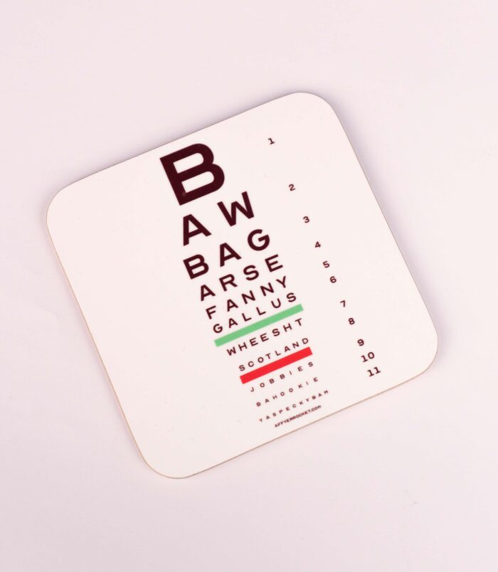Funny Scottish Eye Test Scottish Coaster by Aff yer Rocket Scottish Gifts