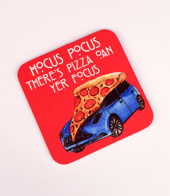 Hocus Pocus Pizza On Yer Focus Scottish Coaster by Aff Yer Rocket