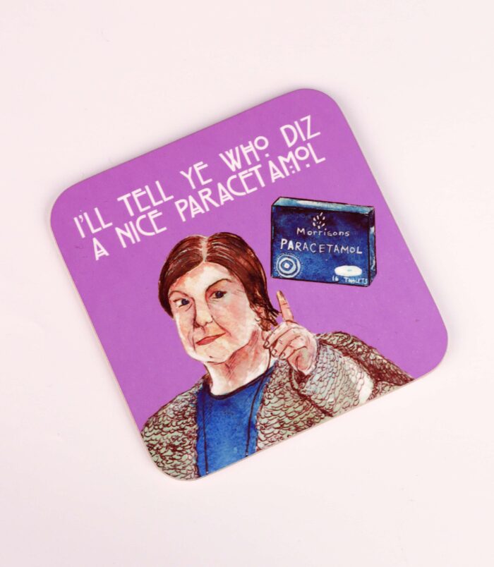 morrisons paracetamol christine two doors down scottish coaster by Aff yer rocket scottish gifts